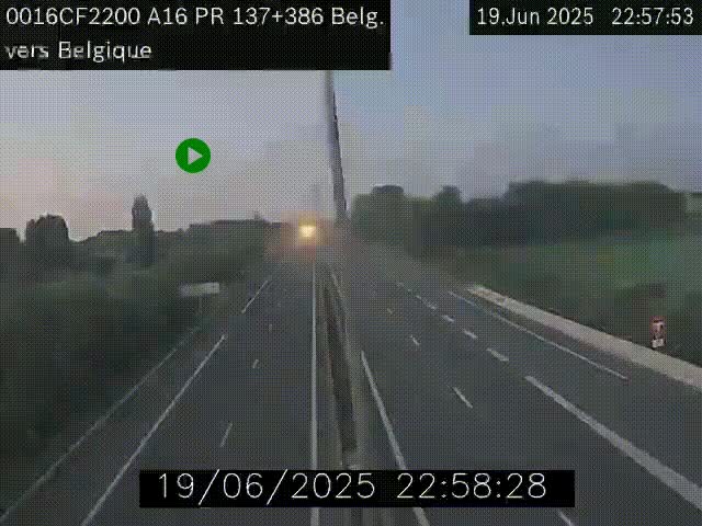 Webcam à la frontière franco-belge au niveau de Bray-Dunes/De-Panne sur l'autoroute A16. Vue orientée vers la Belgique