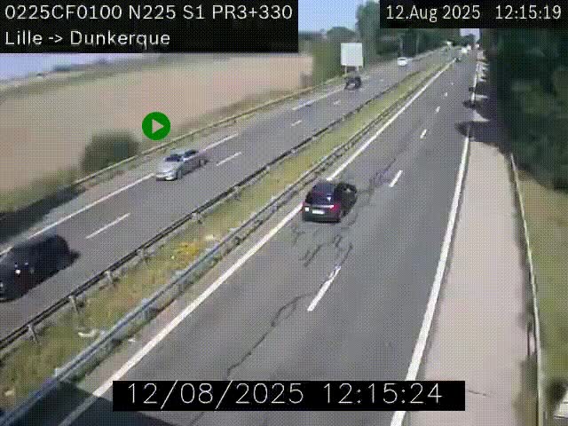 Webcam autoroute A25 (N225) à hauteur de Bergues (Bierne). Vue orientée vers Dunkerque.