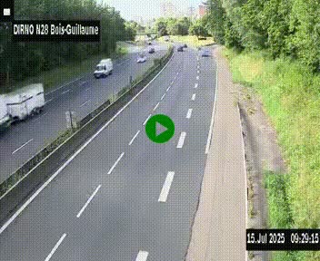 Webcam routière à hauteur de Bois-Guillaume en périphérie de Rouen. Vue orientée vers Rouen
