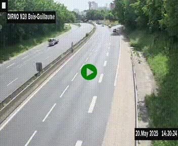 Webcam routière à hauteur de Bois-Guillaume en périphérie de Rouen. Vue orientée vers Rouen
