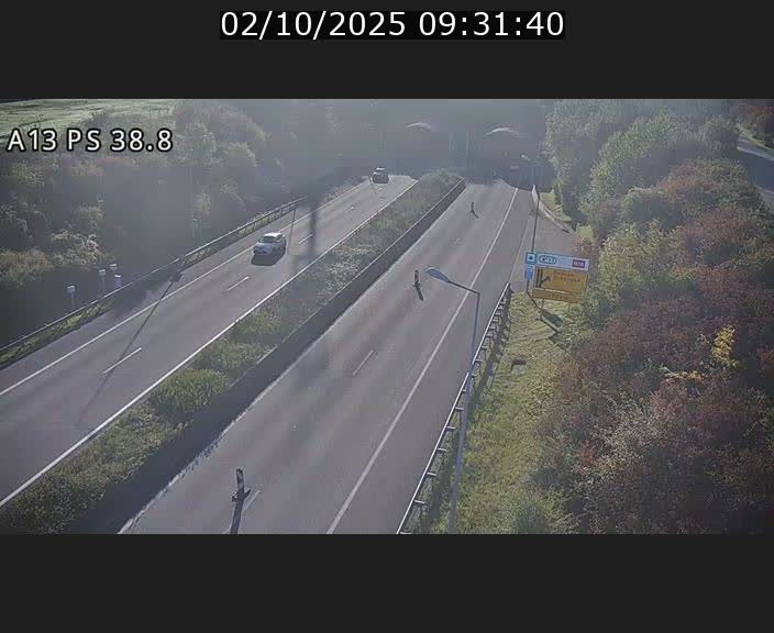 Webcam autoroute A13 à l'entrée ouest du tunnel Markusbierg à Schengen. Vue orientée vers Mondorf-les-Bains