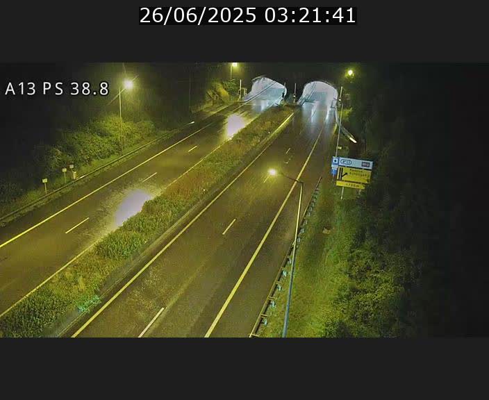 Webcam autoroute A13 à l'entrée ouest du tunnel Markusbierg à Schengen. Vue orientée vers Mondorf-les-Bains
