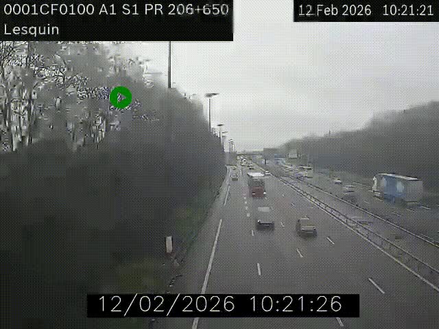 Webcam autoroute A1 à hauteur de Lesquin. Vue orientée vers Lille