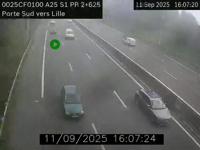 Webcam autoroute A25 sur le périphérique de Lille à hauteur de Lille-Sud et la sortie 3 Faches-Thumesnil. Vue orientée vers Lille-Centre.