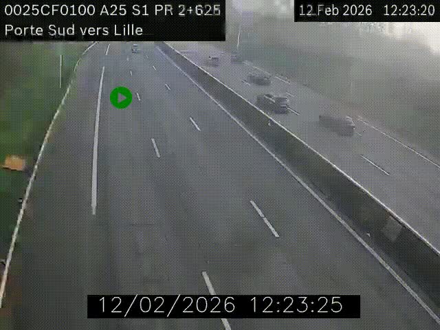 Webcam autoroute A25 sur le périphérique de Lille à hauteur de Lille-Sud et la sortie 3 Faches-Thumesnil. Vue orientée vers Lille-Centre.