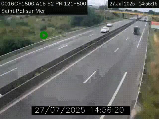 Webcam autoroute A16 à proximité de Dunkerque, à hauteur de la sortie Saint-Pol-sur-Mer. Vue orientée vers Calais
