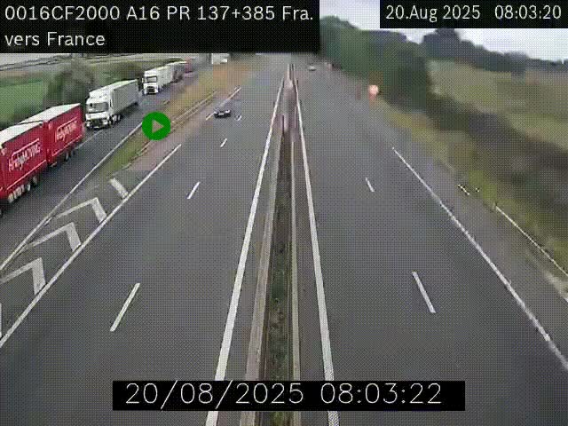 Webcam à la frontière franco-belge au niveau de Bray-Dunes/De-Panne sur l'autoroute A16. Vue orientée vers Calais