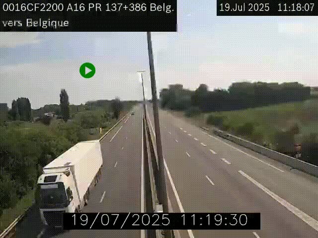 Webcam à la frontière franco-belge au niveau de Bray-Dunes/De-Panne sur l'autoroute A16. Vue orientée vers la Belgique