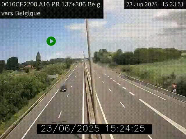 Webcam à la frontière franco-belge au niveau de Bray-Dunes/De-Panne sur l'autoroute A16. Vue orientée vers la Belgique