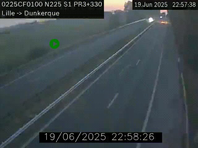 Webcam autoroute A25 (N225) à hauteur de Bergues (Bierne). Vue orientée vers Dunkerque.