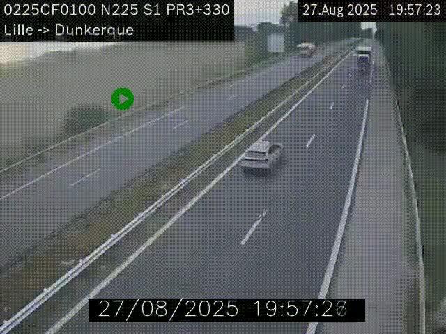Webcam autoroute A25 (N225) à hauteur de Bergues (Bierne). Vue orientée vers Dunkerque.