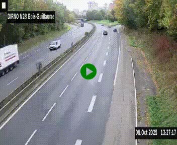 Webcam routière à hauteur de Bois-Guillaume en périphérie de Rouen. Vue orientée vers Rouen