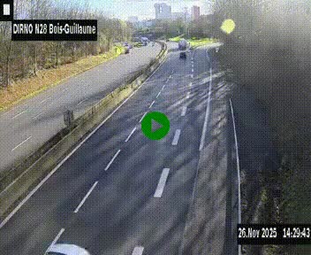 Webcam routière à hauteur de Bois-Guillaume en périphérie de Rouen. Vue orientée vers Rouen