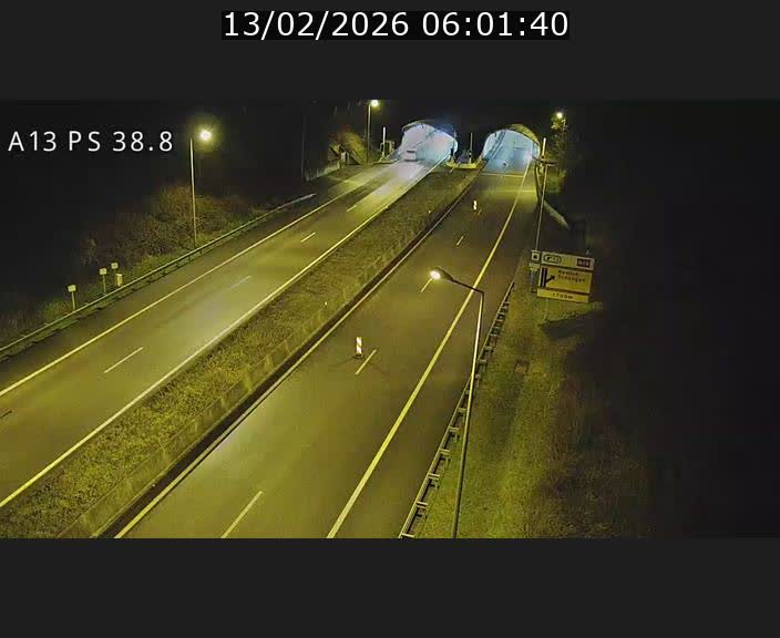 Webcam autoroute A13 à l'entrée ouest du tunnel Markusbierg à Schengen. Vue orientée vers Mondorf-les-Bains