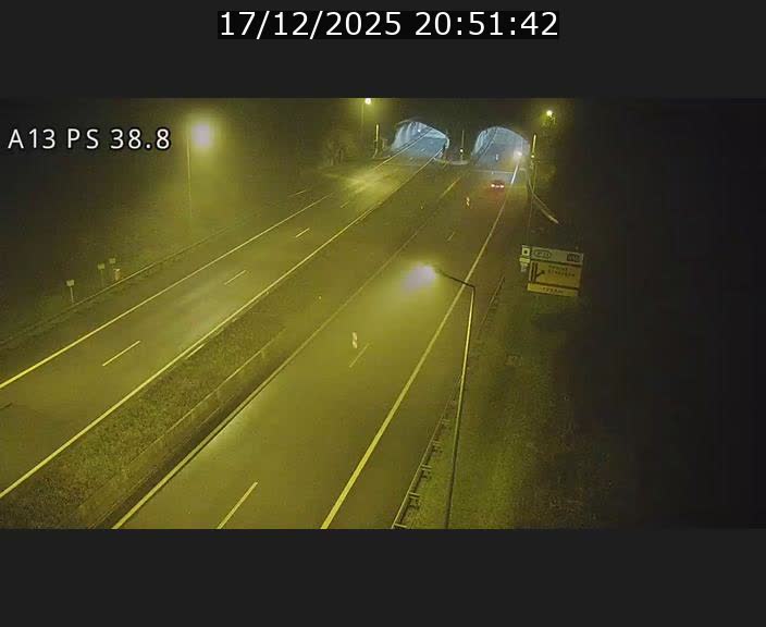 Webcam autoroute A13 à l'entrée ouest du tunnel Markusbierg à Schengen. Vue orientée vers Mondorf-les-Bains