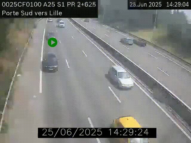 Webcam autoroute A25 sur le périphérique de Lille à hauteur de Lille-Sud et la sortie 3 Faches-Thumesnil. Vue orientée vers Lille-Centre.