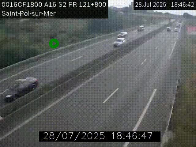 Webcam autoroute A16 à proximité de Dunkerque, à hauteur de la sortie Saint-Pol-sur-Mer. Vue orientée vers Calais