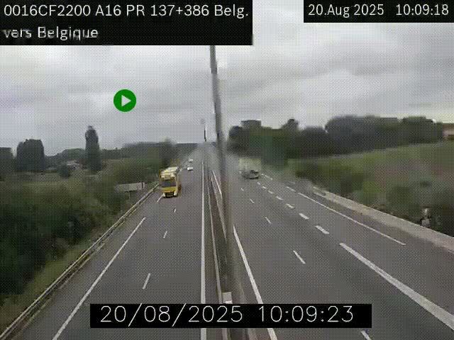 Webcam à la frontière franco-belge au niveau de Bray-Dunes/De-Panne sur l'autoroute A16. Vue orientée vers la Belgique