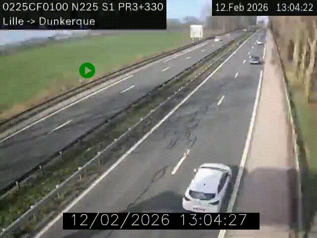 Webcam autoroute A25 (N225) à hauteur de Bergues (Bierne). Vue orientée vers Dunkerque.