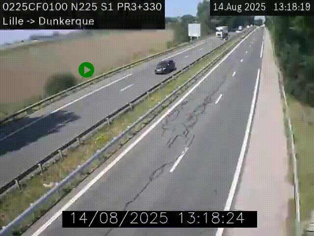 Webcam autoroute A25 (N225) à hauteur de Bergues (Bierne). Vue orientée vers Dunkerque.