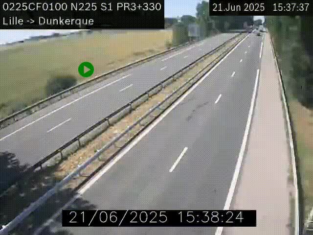 Webcam autoroute A25 (N225) à hauteur de Bergues (Bierne). Vue orientée vers Dunkerque.