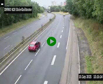 Webcam routière à hauteur de Bois-Guillaume en périphérie de Rouen. Vue orientée vers Rouen