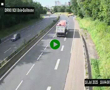 Webcam routière à hauteur de Bois-Guillaume en périphérie de Rouen. Vue orientée vers Rouen