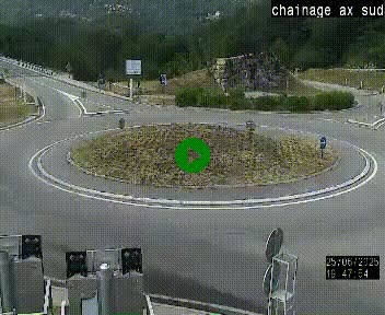 Webcam au nord d'Ax-les-Thermes au niveau de l'aire de chaînage de la N20. Vue orientée vers les Pyrénées, en direction de Pas de la Case
