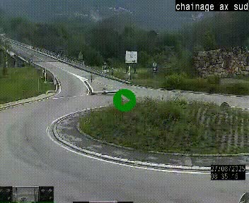Webcam au nord d'Ax-les-Thermes au niveau de l'aire de chaînage de la N20. Vue orientée vers les Pyrénées, en direction de Pas de la Case