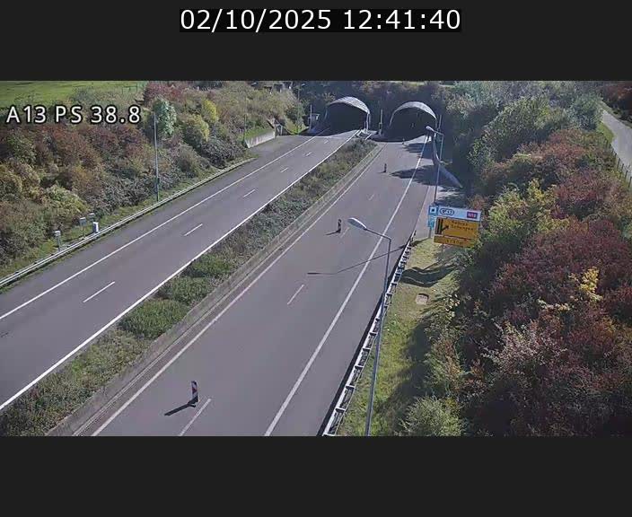 Webcam autoroute A13 à l'entrée ouest du tunnel Markusbierg à Schengen. Vue orientée vers Mondorf-les-Bains