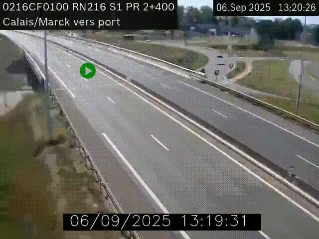 Webcam à Calais sur A216 (N216) en direction du port (harbour) de Calais.