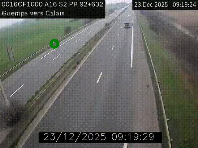 Webcam A16 juste après l'aire de repos d'Offekerque à Guemps. Vue orientée vers Calais