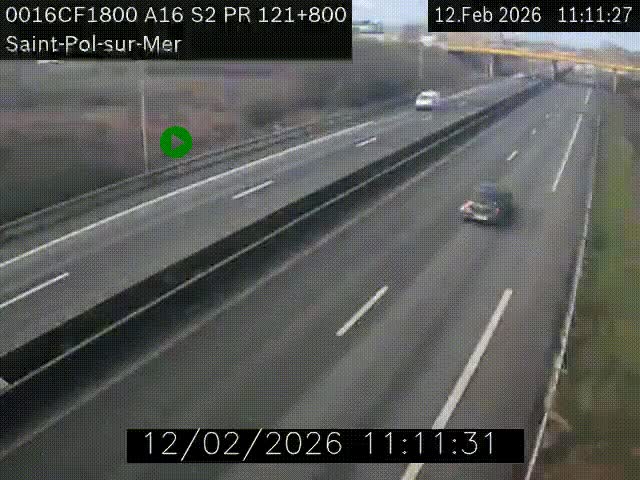 Webcam autoroute A16 à proximité de Dunkerque, à hauteur de la sortie Saint-Pol-sur-Mer. Vue orientée vers Calais