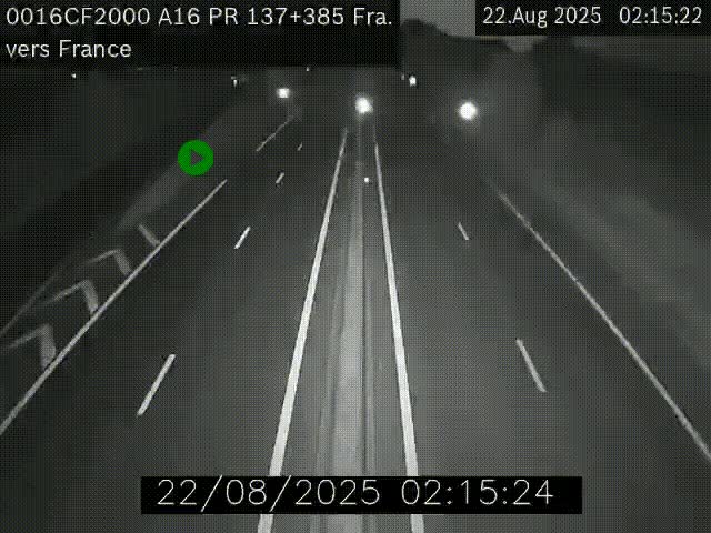 Webcam à la frontière franco-belge au niveau de Bray-Dunes/De-Panne sur l'autoroute A16. Vue orientée vers Calais
