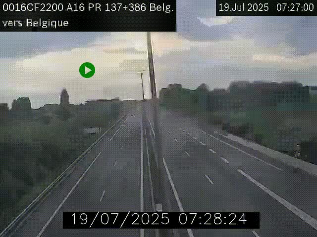 Webcam à la frontière franco-belge au niveau de Bray-Dunes/De-Panne sur l'autoroute A16. Vue orientée vers la Belgique