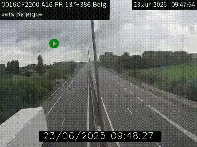 Webcam à la frontière franco-belge au niveau de Bray-Dunes/De-Panne sur l'autoroute A16. Vue orientée vers la Belgique