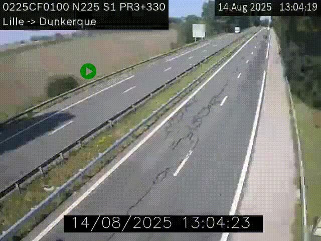Webcam autoroute A25 (N225) à hauteur de Bergues (Bierne). Vue orientée vers Dunkerque.