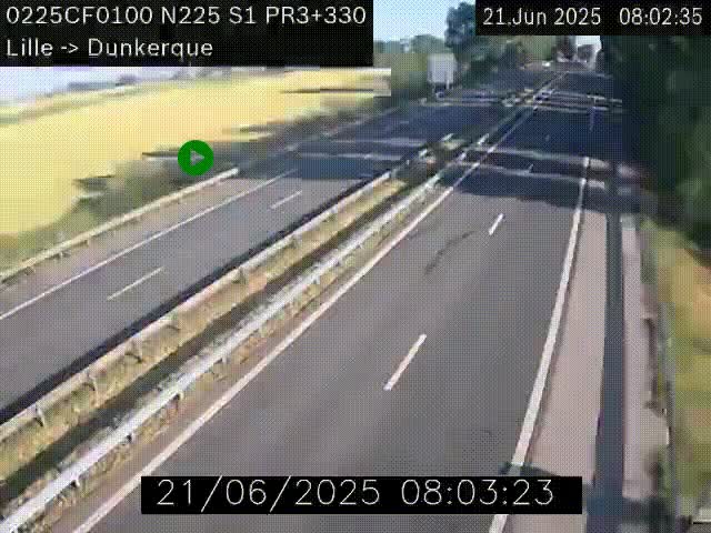 Webcam autoroute A25 (N225) à hauteur de Bergues (Bierne). Vue orientée vers Dunkerque.