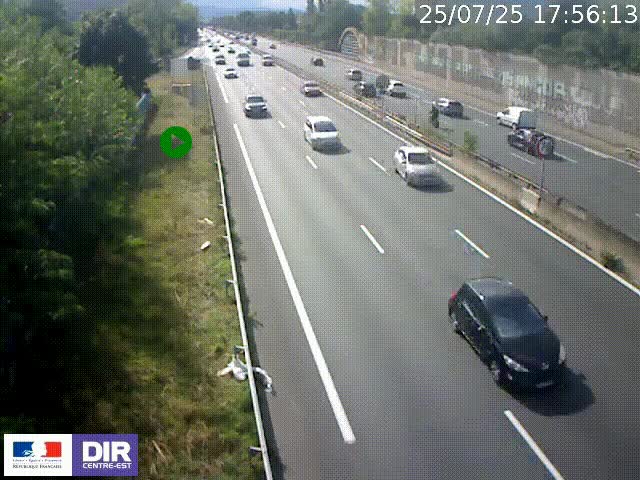 Webcam à Bron sur l'A43 à la jonction avec le boulevard périphérique de Lyon (D383). Vue orientée vers Lyon