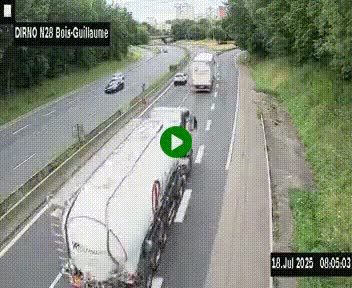 Webcam routière à hauteur de Bois-Guillaume en périphérie de Rouen. Vue orientée vers Rouen