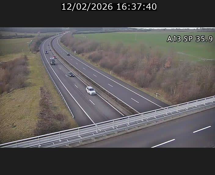 Webcam trafic sur A13 à l'entrée ouest du tunnel Markusbierg à Remerschen. Vue orientée vers Mondorf-les-Bains.