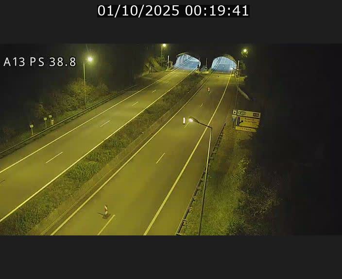 Webcam autoroute A13 à l'entrée ouest du tunnel Markusbierg à Schengen. Vue orientée vers Mondorf-les-Bains