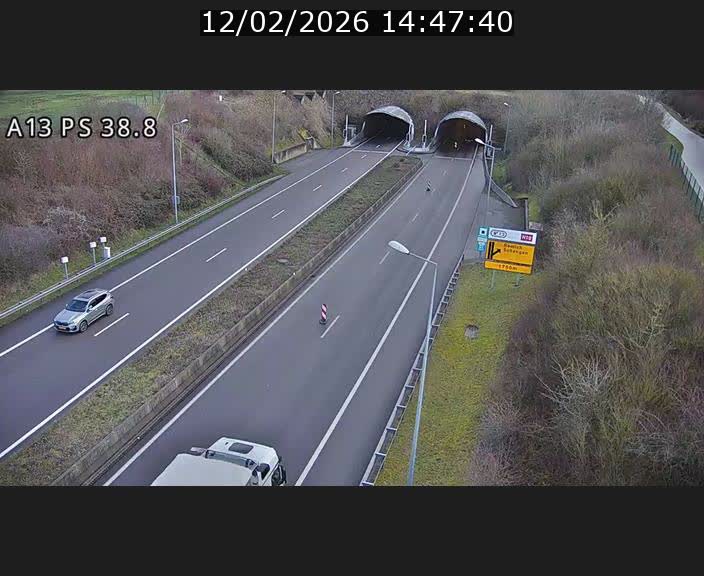 Webcam autoroute A13 à l'entrée ouest du tunnel Markusbierg à Schengen. Vue orientée vers Mondorf-les-Bains