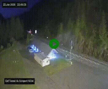 Webcam à l'entrée du tunnel du Somport, côté français, sur la N134, dans les Pyrénées, en direction de l'Espagne, à 1116 mètres d'altitude