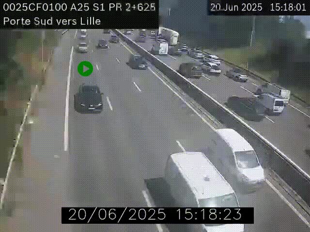 Webcam autoroute A25 sur le périphérique de Lille à hauteur de Lille-Sud et la sortie 3 Faches-Thumesnil. Vue orientée vers Lille-Centre.