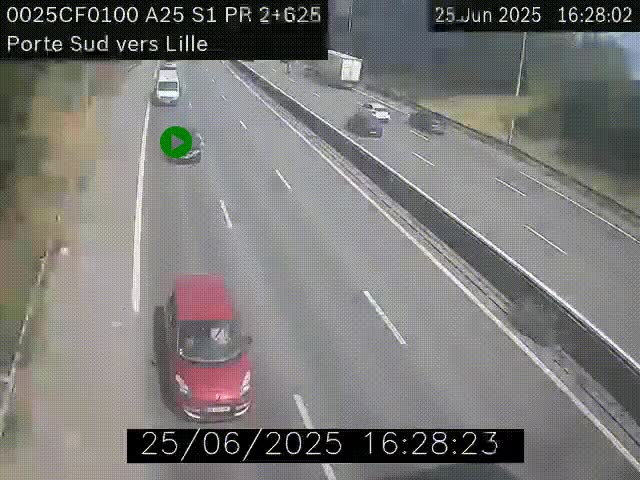 Webcam autoroute A25 sur le périphérique de Lille à hauteur de Lille-Sud et la sortie 3 Faches-Thumesnil. Vue orientée vers Lille-Centre.