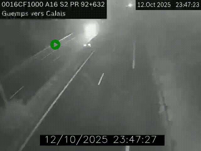 Webcam A16 juste après l'aire de repos d'Offekerque à Guemps. Vue orientée vers Calais