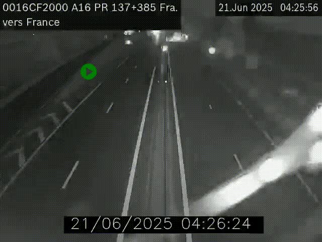 Webcam à la frontière franco-belge au niveau de Bray-Dunes/De-Panne sur l'autoroute A16. Vue orientée vers Calais