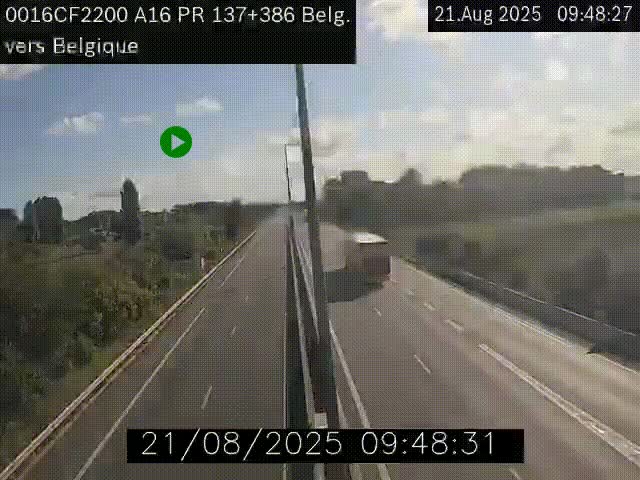 Webcam à la frontière franco-belge au niveau de Bray-Dunes/De-Panne sur l'autoroute A16. Vue orientée vers la Belgique