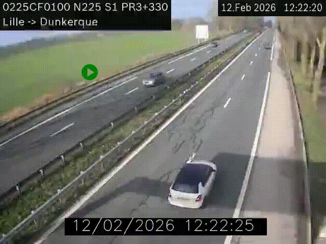 Webcam autoroute A25 (N225) à hauteur de Bergues (Bierne). Vue orientée vers Dunkerque.